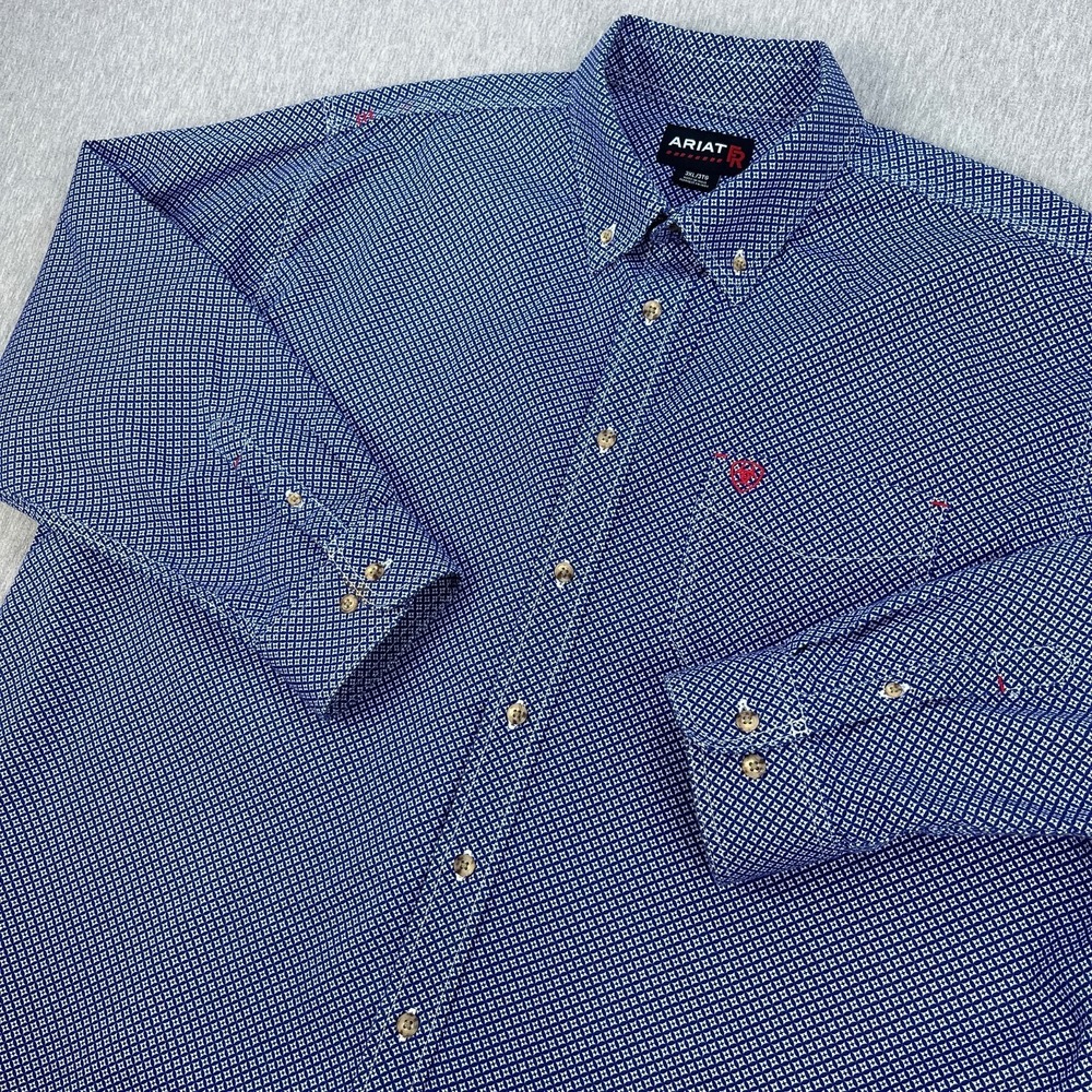 Ariat FR Button-Down Work Shirt Mens 3XL Blue Grid Pattern CAT2 Flame Resistant